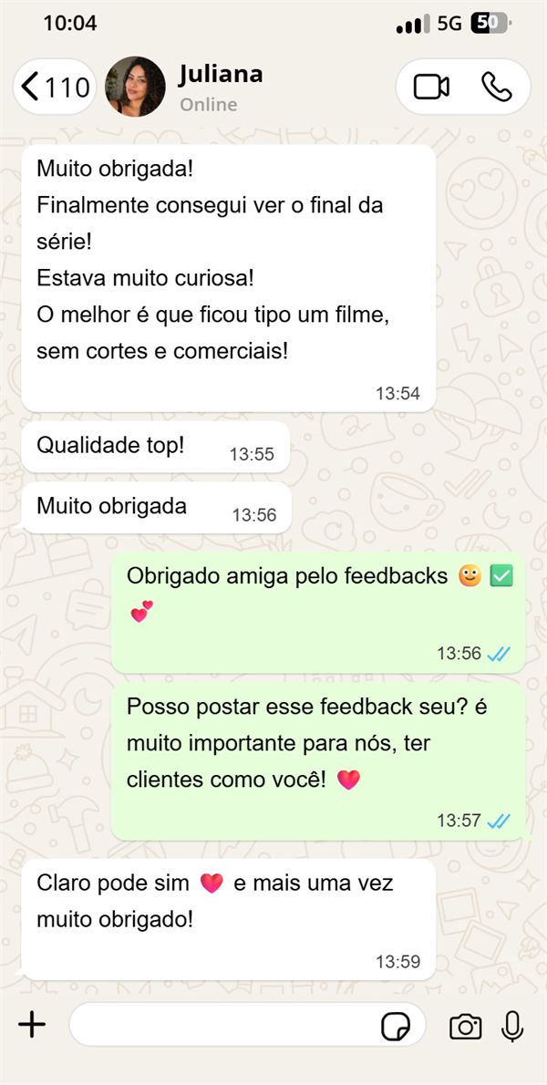 Depoimento de cliente elogiando a série